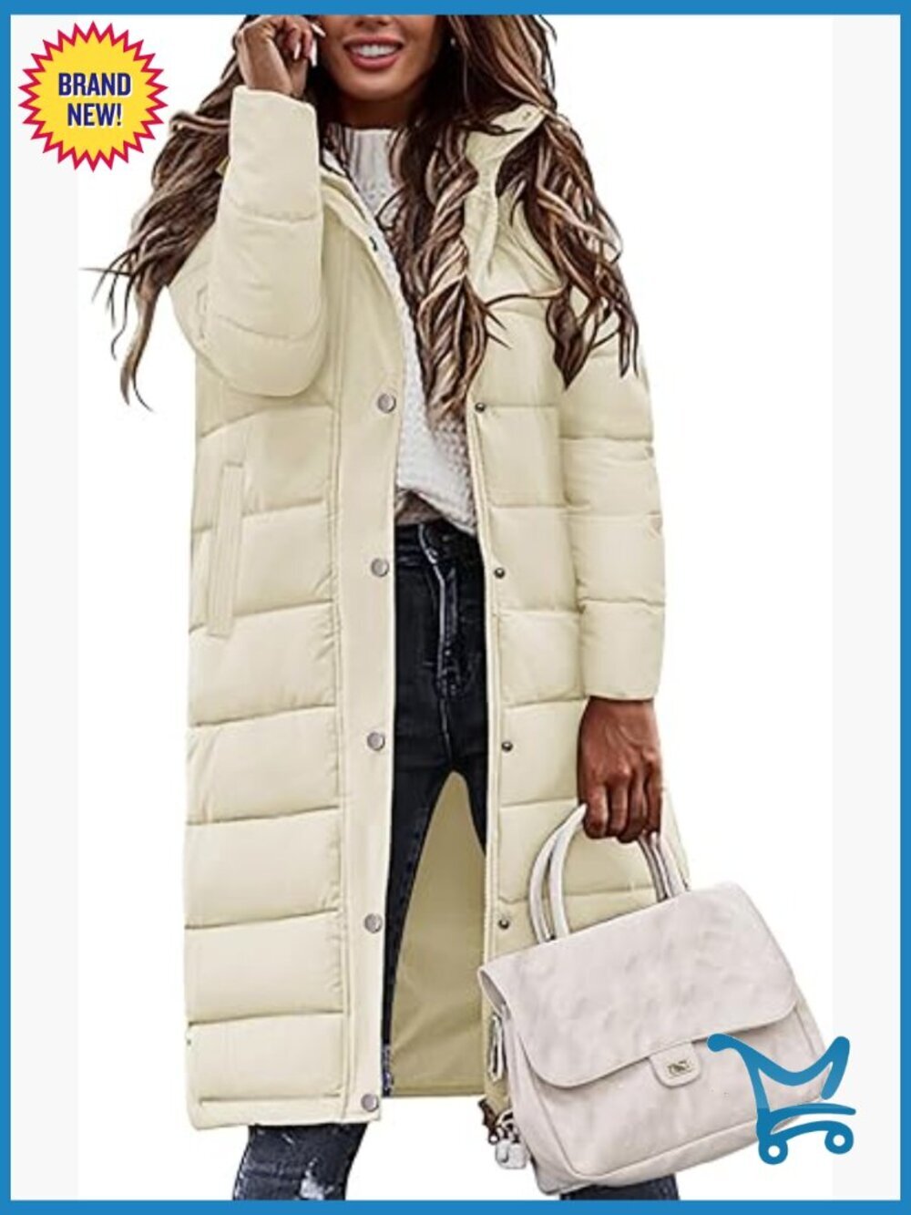 Women's Long Puffer Coat Thicken Quilted Hooded Parka Side Zip Warm